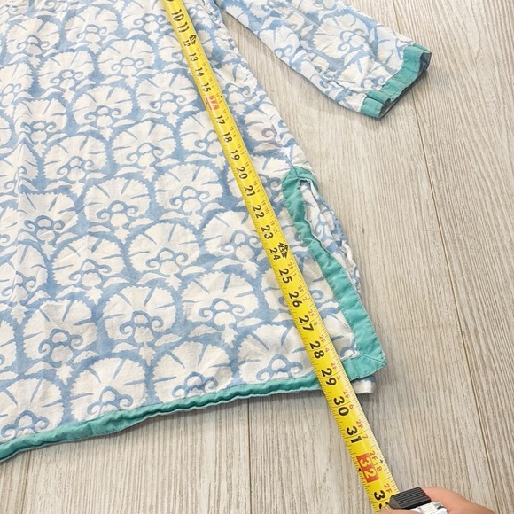 Oliphant Lightweight Tunic Top Dress Coverup Vneck Dusty Blue Aqua White Size M - Picture 6 of 9